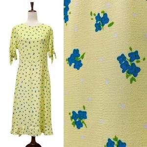 NWT Faithfull the Brand Emilia Luda Lemon Yellow Floral Midi Dress Size Large /8